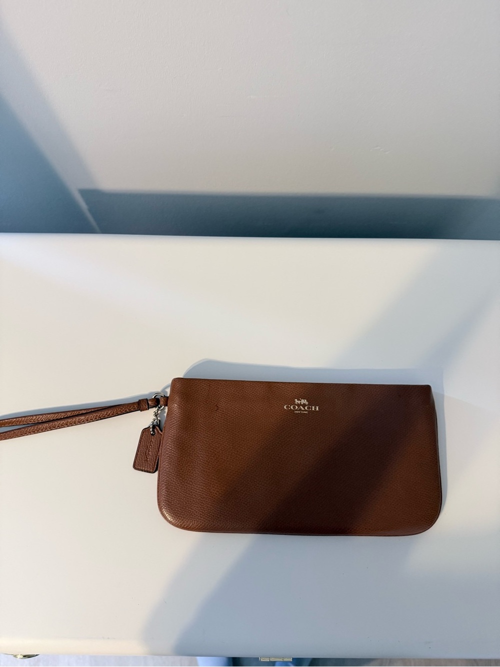 Coach Brown Pebbled Leather Wristlet Pouch